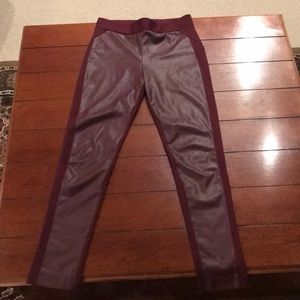 INC Maroon leather coated leggings